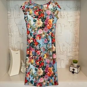 ECI Floral Knee-Length Cap Sleeves Scoop Neck Scuba Dress, Straight Silhouette